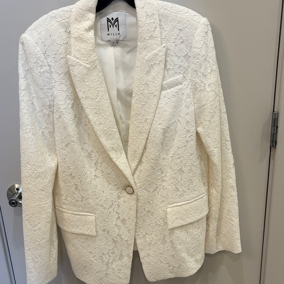 Milly Jackets & Blazers - Milly Cream Lace Single-Button Blazer